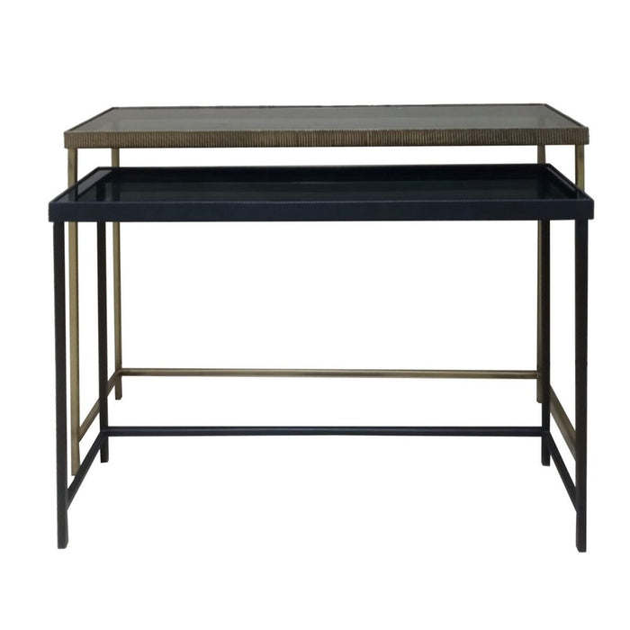 Mobilier pentru Hol Geam Negru Auriu* Fier (2 Unități)