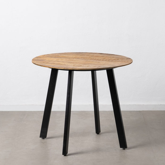 Masă de Sufragerie 90 x 90 x 77 cm Natural Negru Lemn Fier