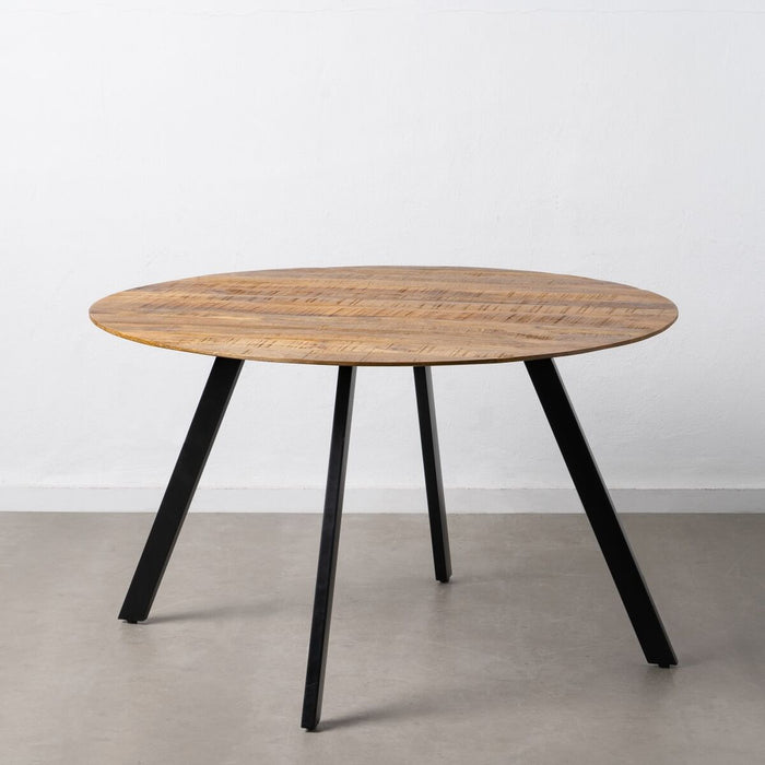 Masă de Sufragerie 130 x 130 x 77 cm Natural Negru Lemn Fier