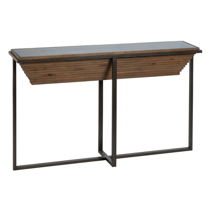 Consolă Negru Natural Fier Sticlă Temperată Lemn de brad 134 x 32 x 83 cm