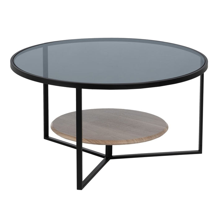 Masa de Cafea Negru Natural Geam Fier Lemn MDF 75 x 75 x 40 cm