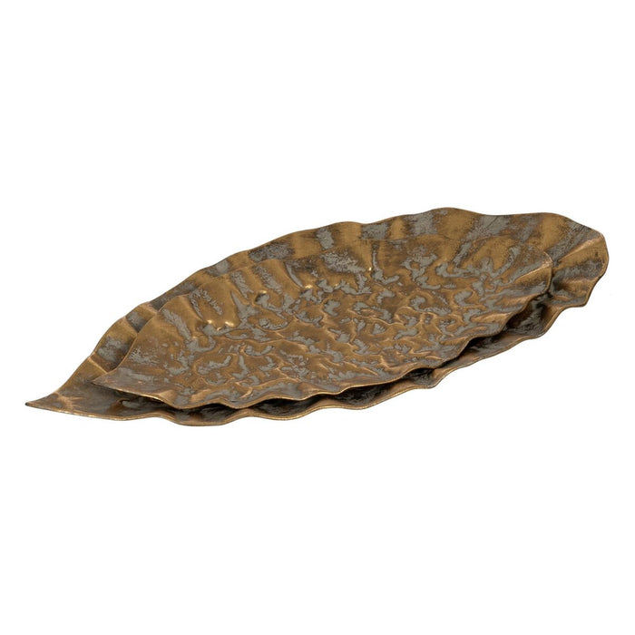 Tavă pentru gustari Auriu* Fier Frunze 52,5 x 25,5 x 5 cm (2 Unități)