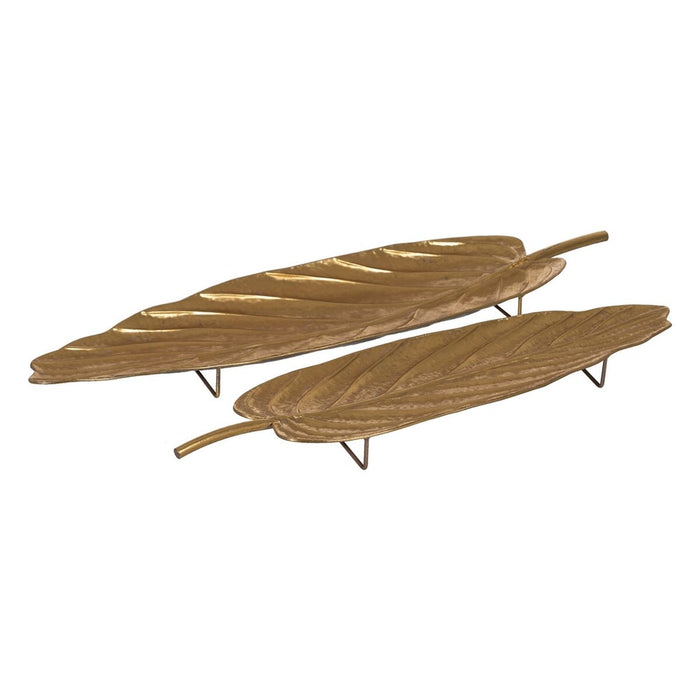 Tavă pentru gustari Auriu* Fier Frunze 93 x 26 x 5 cm (2 Unități)