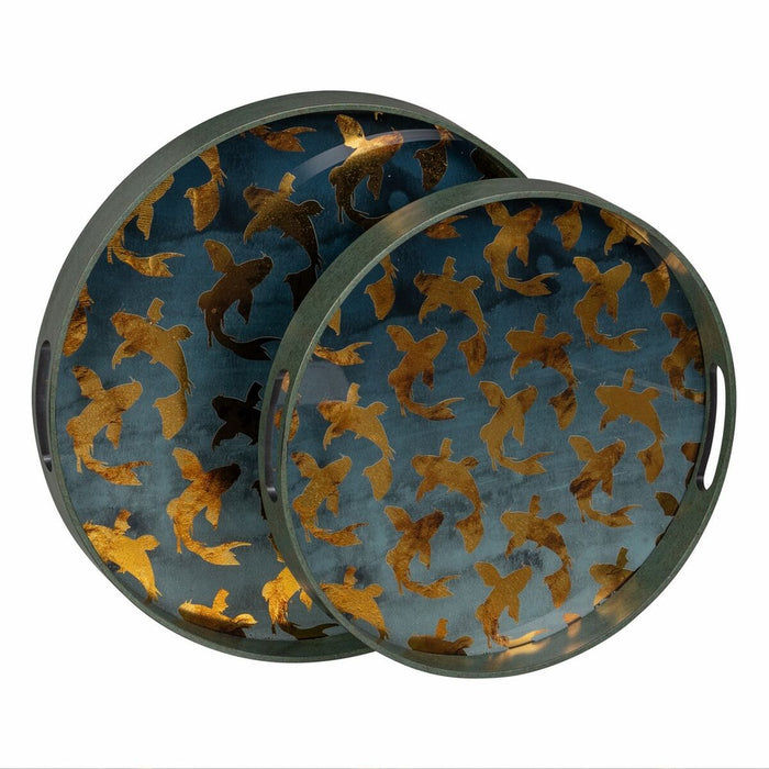 Tavă pentru gustari Albastru Auriu* PVC Geam Pești 42 x 42 x 4,2 cm (2 Unități)