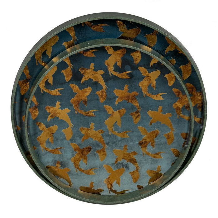 Tavă pentru gustari Albastru Auriu* PVC Geam Pești 42 x 42 x 4,2 cm (2 Unități)
