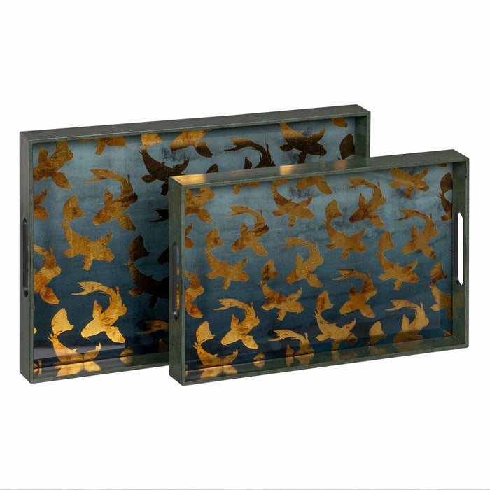 Tavă pentru gustari Albastru Auriu* PVC Geam Pești 45 x 31 x 4,2 cm (2 Unități)