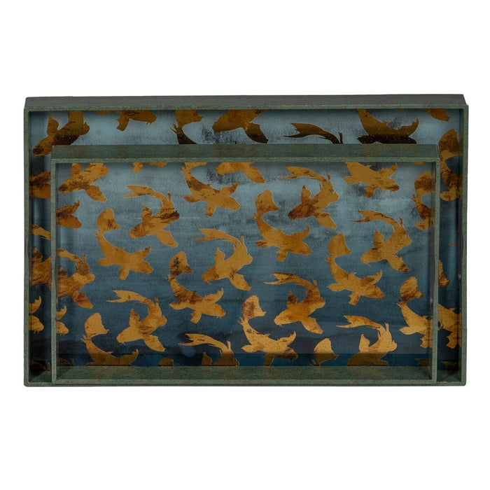 Tavă pentru gustari Albastru Auriu* PVC Geam Pești 45 x 31 x 4,2 cm (2 Unități)