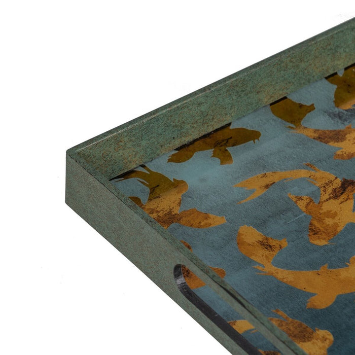 Tavă pentru gustari Albastru Auriu* PVC Geam Pești 45 x 31 x 4,2 cm (2 Unități)