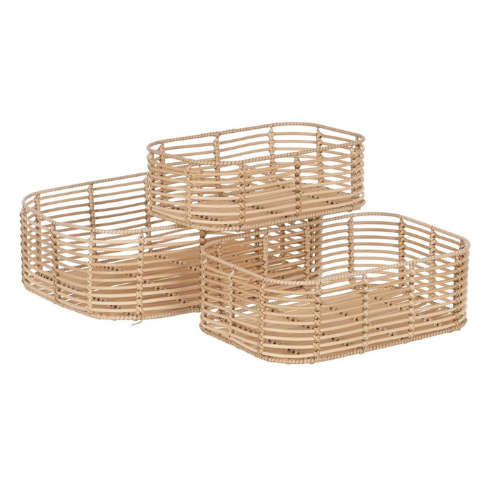 Set de Coșuri Natural Rășină 40 x 30 x 13 cm (3 Piese)