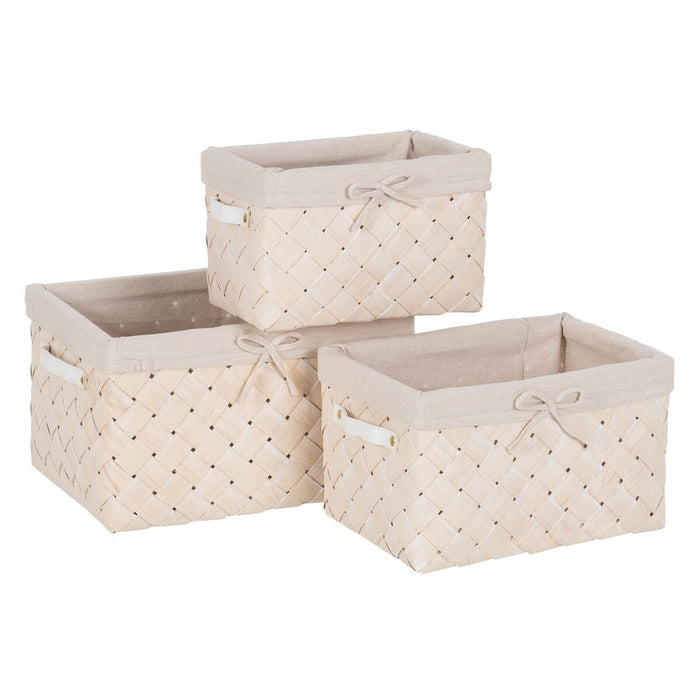 Set de Coșuri Alb Lemn Țesătură 39,5 x 30 x 24 cm (3 Unități)