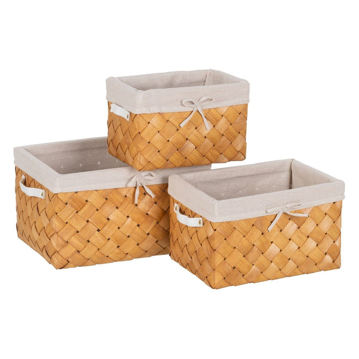 Set de Coșuri Natural Lemn Țesătură 39,5 x 30 x 24 cm (3 Unități)