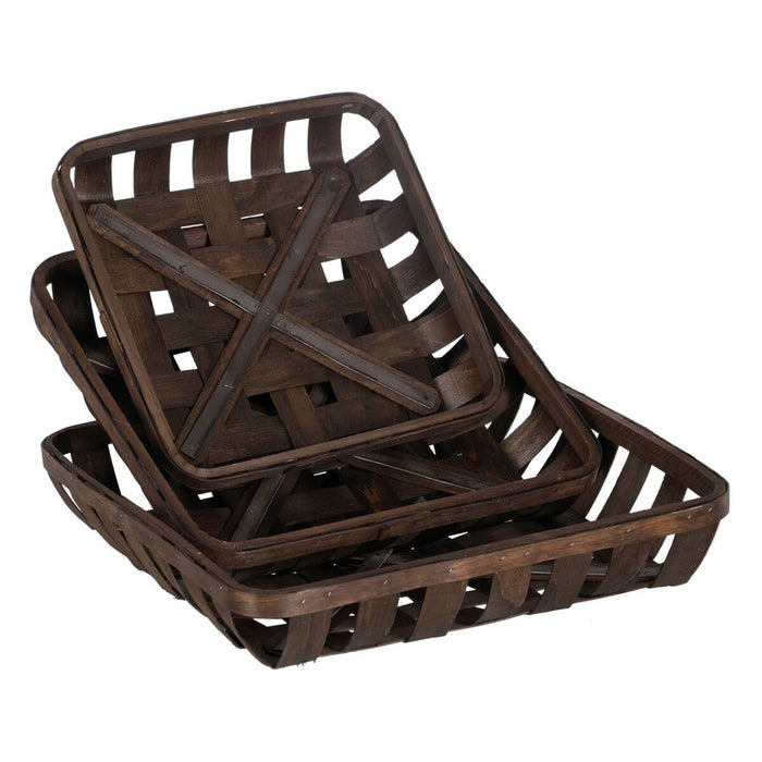 Set de Coșuri Maro Lemn 52 x 52 x 11,5 cm (3 Unități)