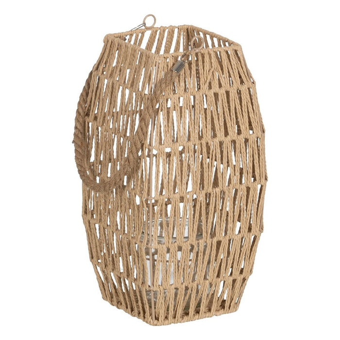 Lucerna Suport de Lumânări Lucerna Bej Metal Hârtie Geam 18,5 x 18,5 x 36 cm