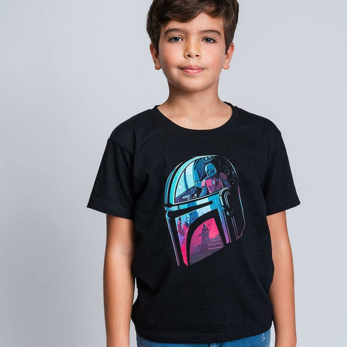 Tricou cu Mânecă Scurtă pentru Copii The Mandalorian Negru