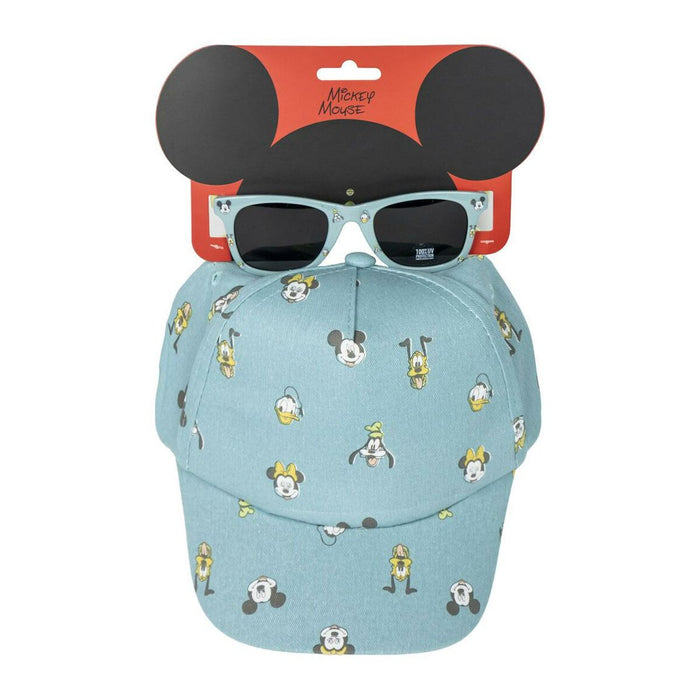 Set de pălărie cu ochelari de soare Mickey Mouse Albastru (54 cm) 2 Piese