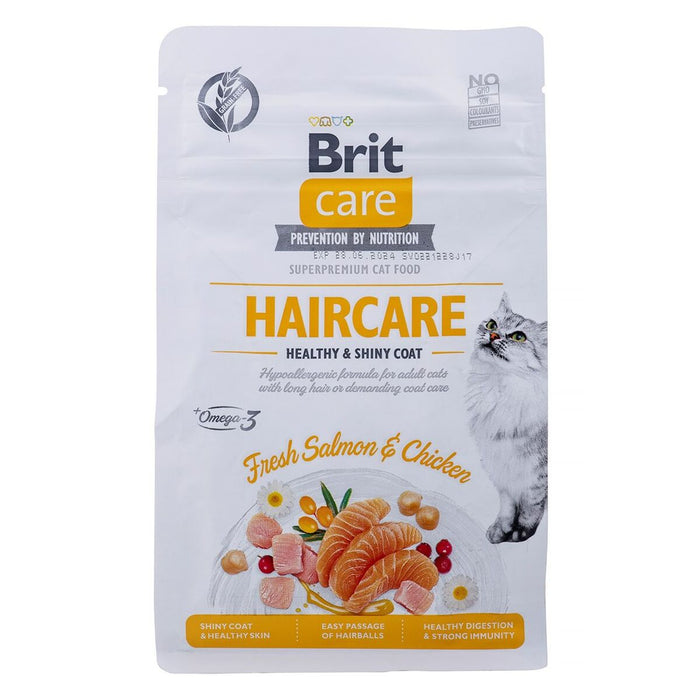 Mâncare pentru pisici Brit Care Grain Free Haircare Healthy & Shiny Coat Adult Pui Somon 400 g
