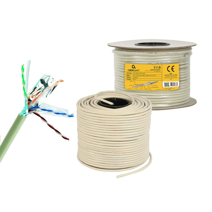 Cablu de Rețea Rigid UTP Categoria 6 GEMBIRD CAT6 FTP 100m 100 m Gri