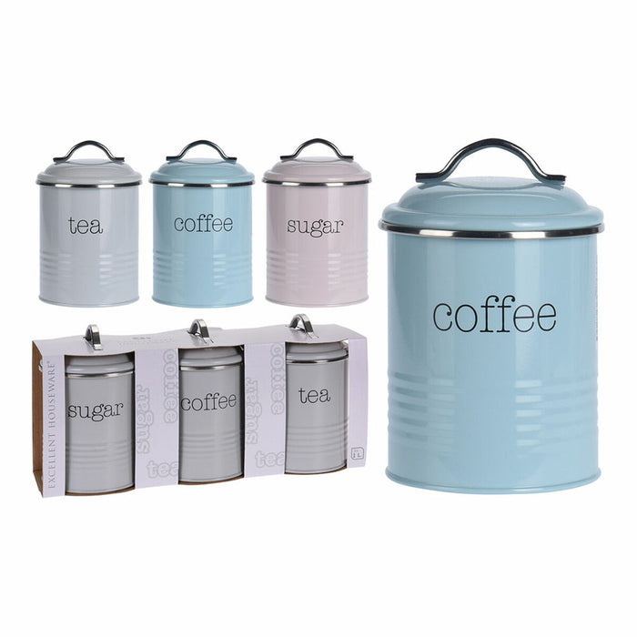 Set de 3 tuburi Excellent Houseware Cafea Zahăr Ceai 800 ml 11 x 16 cm