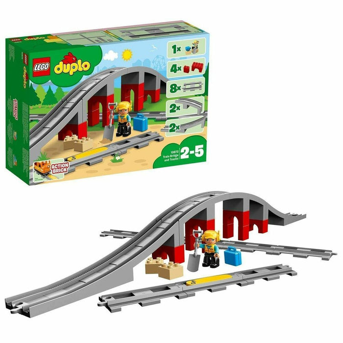 Set de Jucării cu Vehicule Lego DUPLO 10872 Train rails and bridge 26 Piese