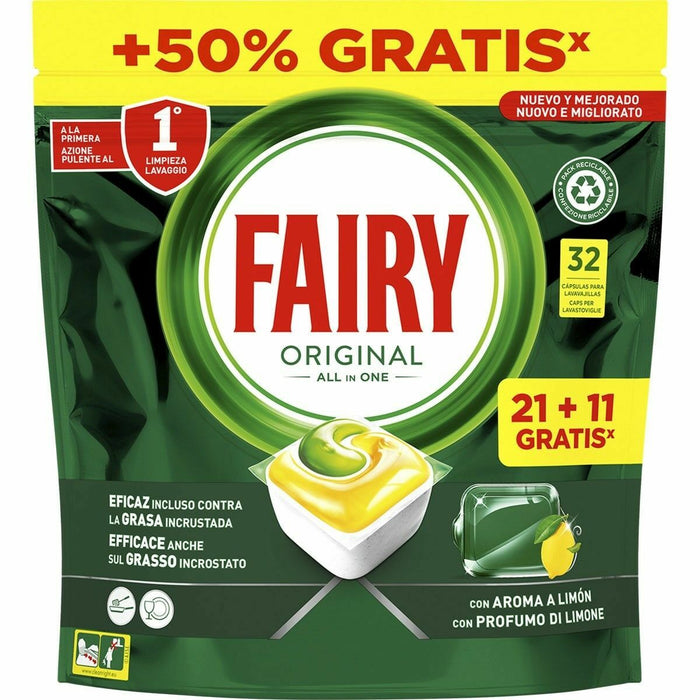 Pastile pentru Mașina de spălat vase Lemon Fairy All in 1 Original Lămâie (32 Unități)