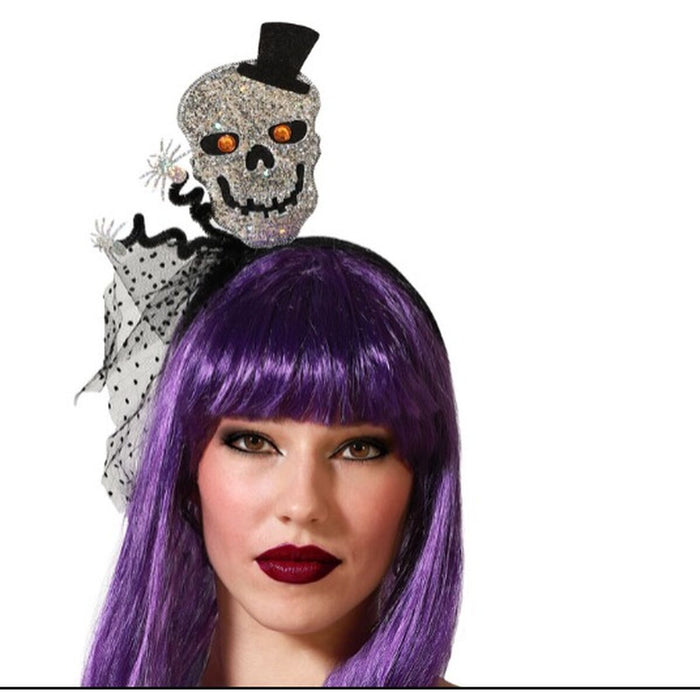 Diademă Craniu Halloween Argintiu