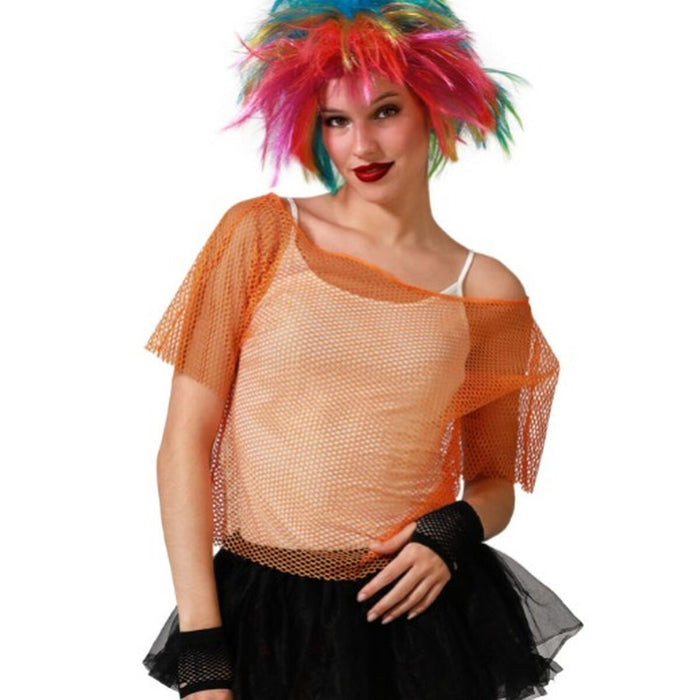 Tricou cu Mânecă Scurtă Femei Grilă Portocaliu
