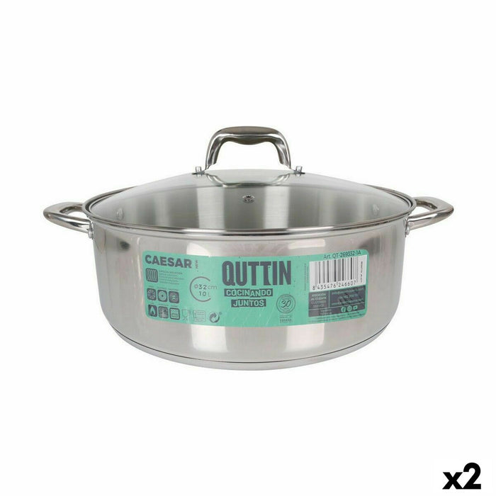 Caserolă Cu Capac de Sticlă Quttin Caesar Oțel ø 32 x 12,5 cm (2 Unități)