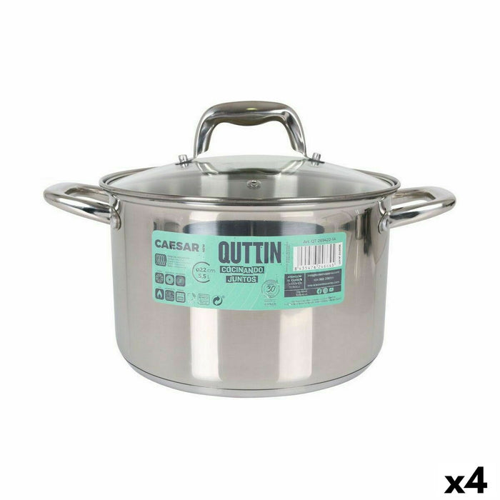 Oală cu Capac de Sticlă Quttin Caesar Oțel ø 22 x 14,5 cm (4 Unități)