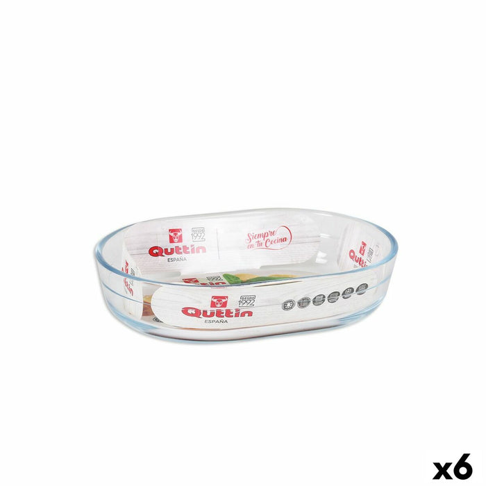 Vas pentru Cuptor Quttin 600 ml Sticlă Oval 17,6 x 12,7 x 4 cm (6 Unități)