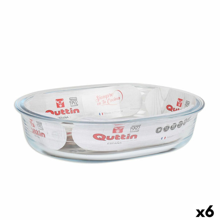 Vas pentru Cuptor Quttin Sticlă Oval 1,5 L 23,7 x 18,8 cm (6 Unități)