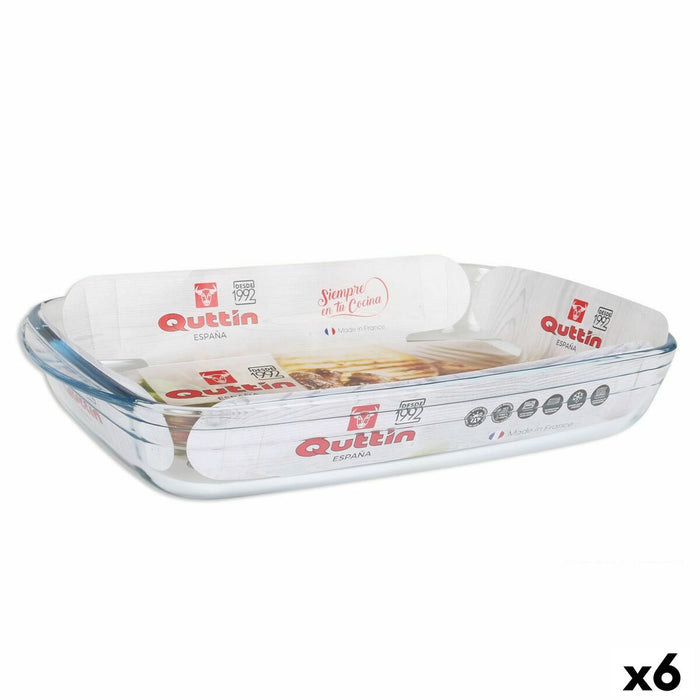 Vas pentru Cuptor Quttin Transparent 3 L Sticlă Dreptunghiular 35,4 x 22 x 5,5 cm (6 Unități)