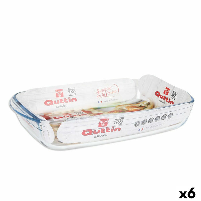 Vas pentru Cuptor Quttin Transparent Sticlă Dreptunghiular 4,2 L 38,8 x 23,9 x 6,6 cm (6 Unități)