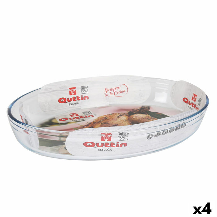Vas pentru Cuptor Quttin Transparent Sticlă Oval 4,5 L 39,6 x 27,35 x 6,6 (4 Unități)