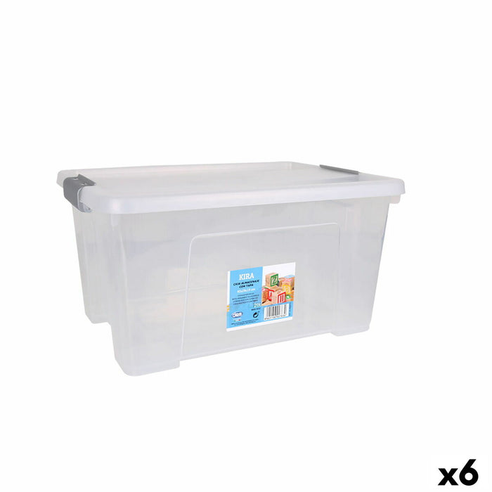 Cutie de depozitare cu capac Dem Kira Plastic Transparent 20 L 40 x 28 x 26 cm (6 Unități)