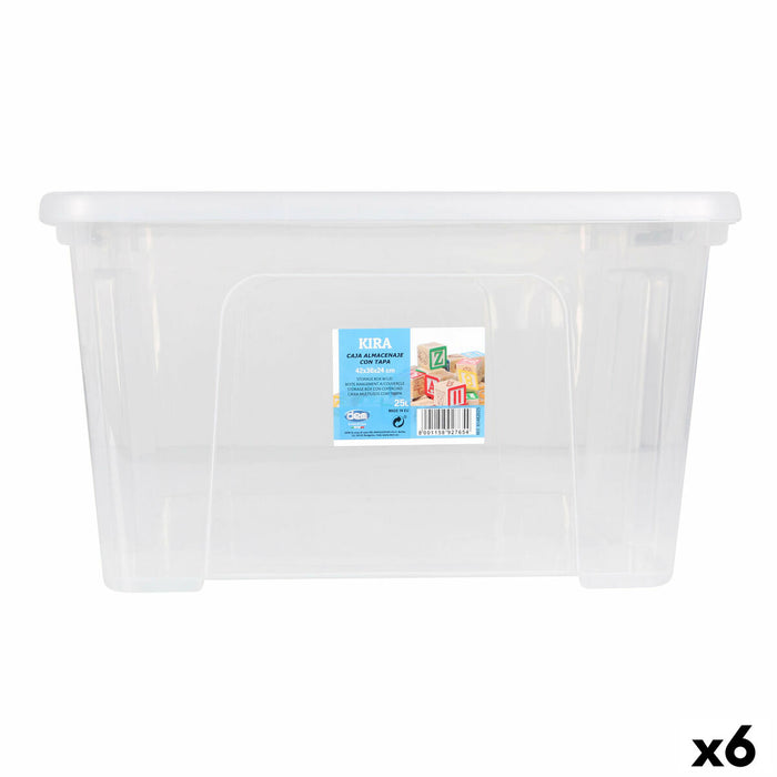 Cutie de depozitare cu capac Dem Kira Plastic Transparent 25 L 42 x 36 x 25 cm (6 Unități)