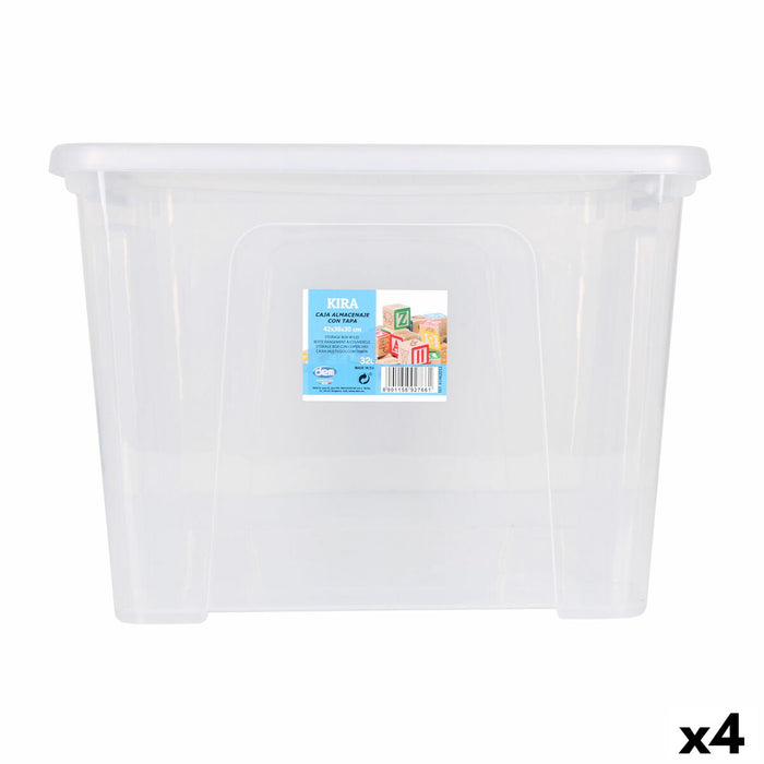 Cutie de depozitare cu capac Dem Kira Plastic Transparent 32 L 42 x 36 x 30 cm (4 Unități)