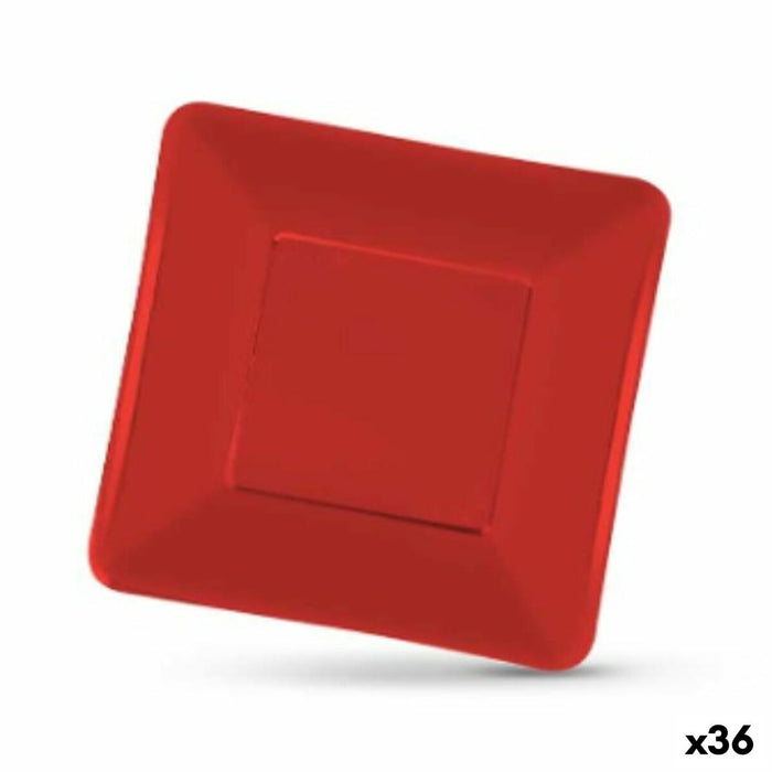 Set de farfurii Algon De unică folosință Carton Pătrat Roșu 19 x 19 x 1 cm (36 Unități)