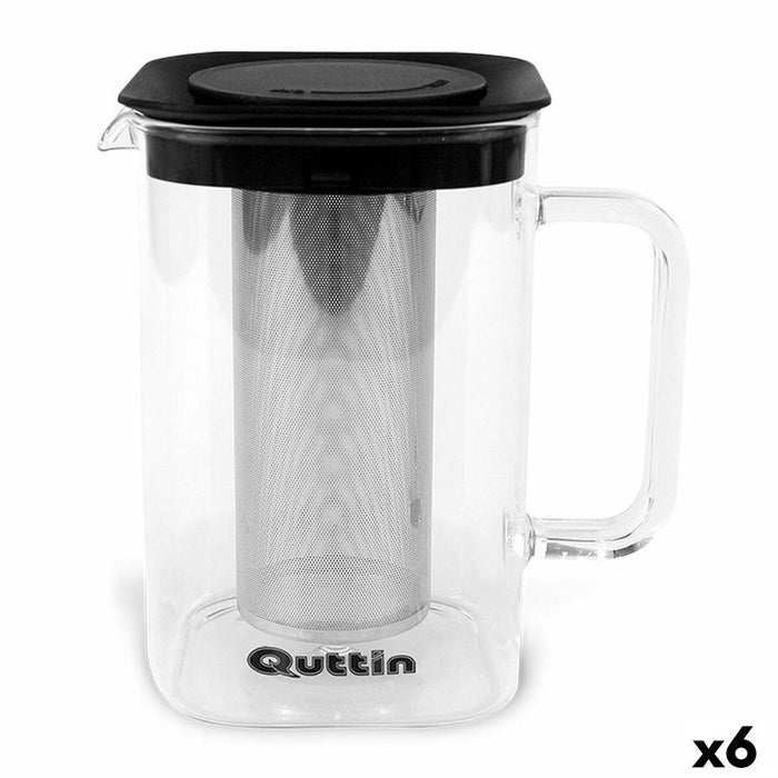 Cană cu filtru pentru infuzii Quttin Pătrat Sticlă borosilicată 1 L (6 Unități)