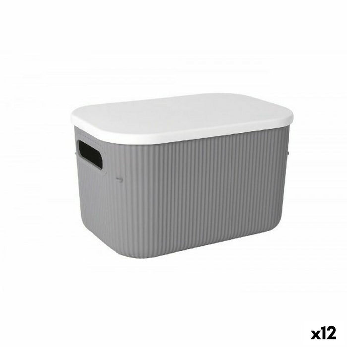 Cutii de depozitare Lova Cu Capac Plastic Gri 26,9 x 18,7 x 16,2 cm (12 Unități)