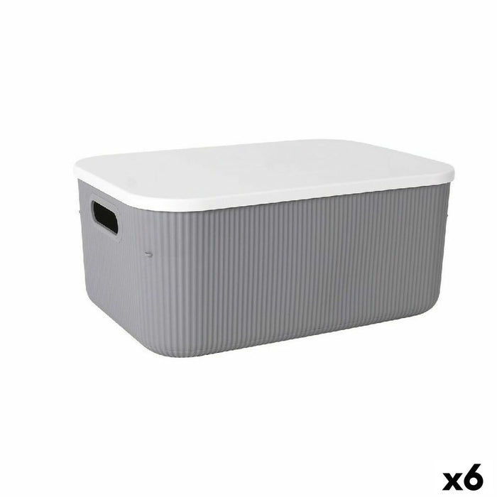 Cutii de depozitare Lova Cu Capac Plastic Gri 37,4 x 26,1 x 16,4 cm (6 Unități)