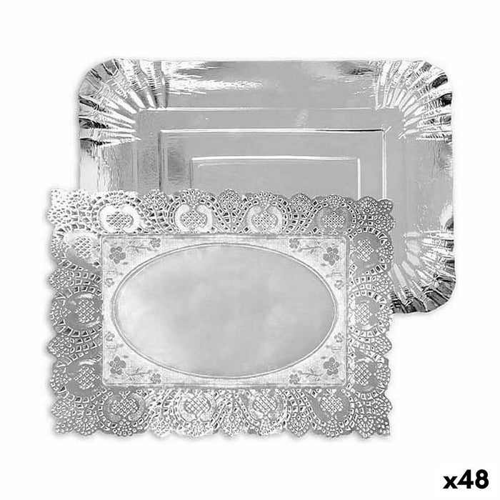 Tavă pentru gustari Algon De unică folosință Argintiu Dreptunghiular 25,5 x 35 x 2 cm (48 Unități)