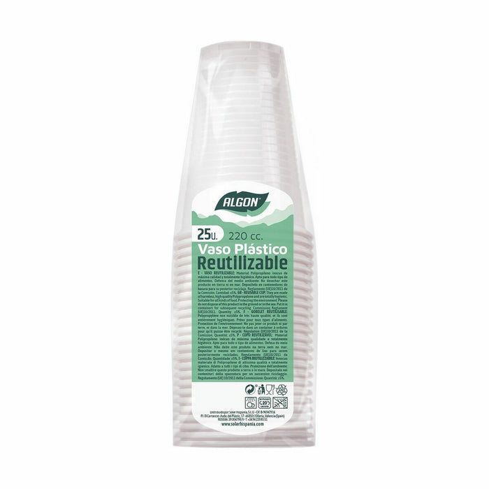 Set de pahare refolosibile Algon Alb 25 Piese 220 ml (48 Unități)