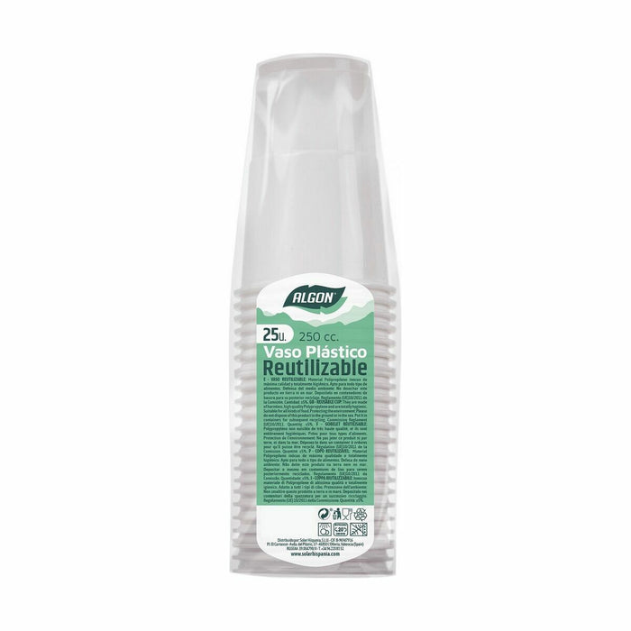 Set de pahare refolosibile Algon Alb 25 Piese 250 ml (48 Unități)