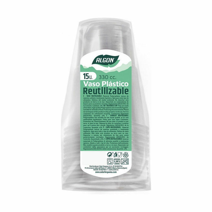 Set de pahare refolosibile Algon Transparent 15 Piese 330 ml (48 Unități)