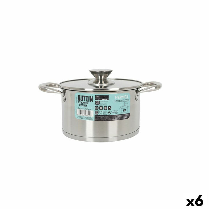 Oală cu Capac de Sticlă Quttin Hermes Oțel 2,8 L (6 Unități)