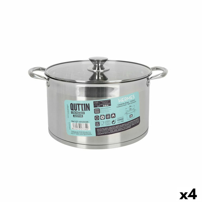 Oală cu Capac de Sticlă Quttin Hermes Oțel 10 L (4 Unități)