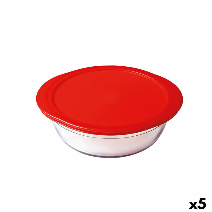 Cutie rotundă pentru prânz cu capac Ô Cuisine Cook & Store Roșu 350 ml 15 x 15 x 5 cm Silicon Sticlă (5 Unități)