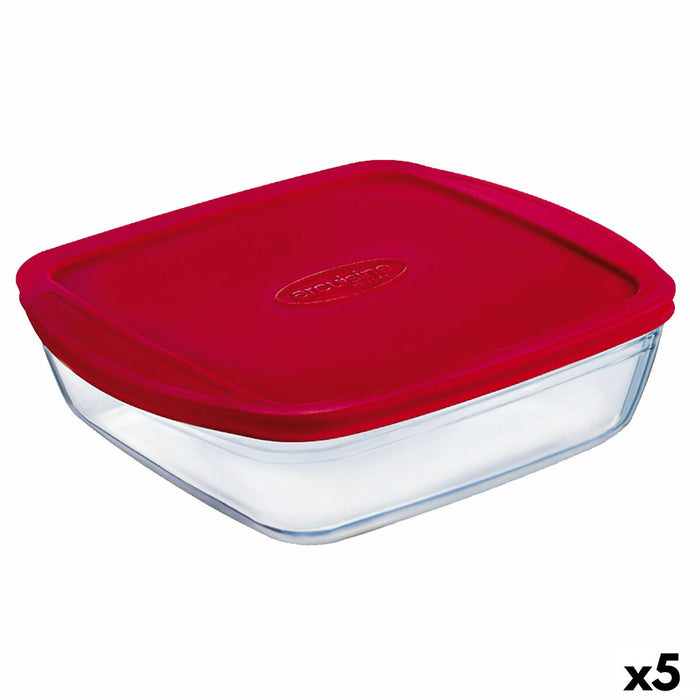 Cutie de prânz dreptunghiulară cu capac Ô Cuisine Cook&store Ocu Roșu 2,5 L 28 x 20 x 8 cm Silicon Sticlă (5 Unități)