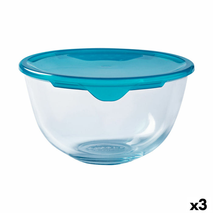 Cutie rotundă pentru prânz cu capac Pyrex Cook & Store 16 x 16 x 10 cm Albastru 1 L Silicon Sticlă (3 Unități)