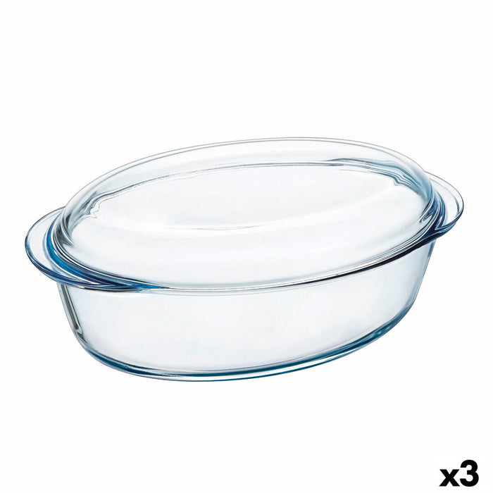 Vas pentru Cuptor Pyrex Classic Vidrio Cu Capac Transparent Sticlă 33 x 20 x 10 cm (3 Unități)
